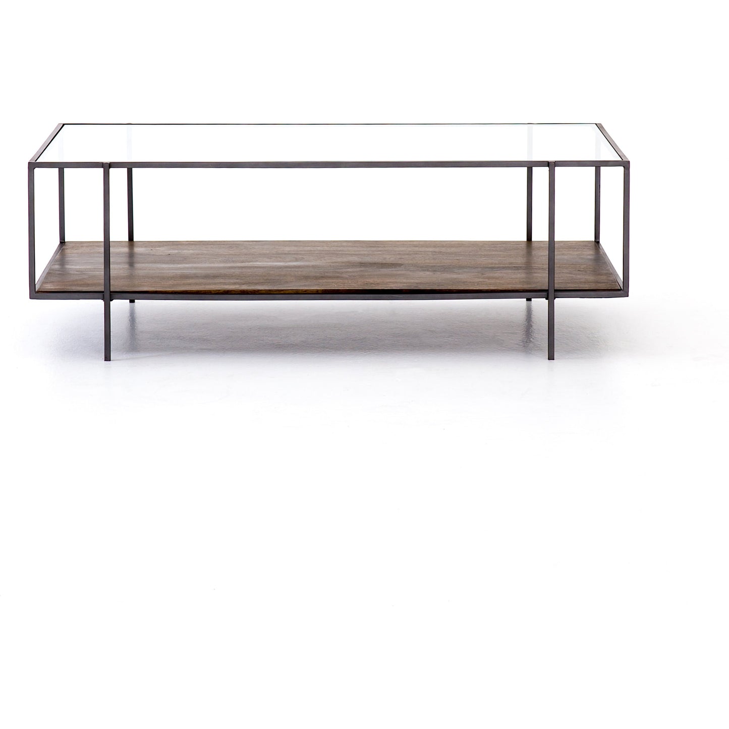 008 SR-368910 | Additional Silo | Byron Coffee Table by Four Hands in gunmetal, aged brown, tempered glass and dark iron, aged brown, tempered glass. Made from iron, solid mango, tempered glass in a modern style.