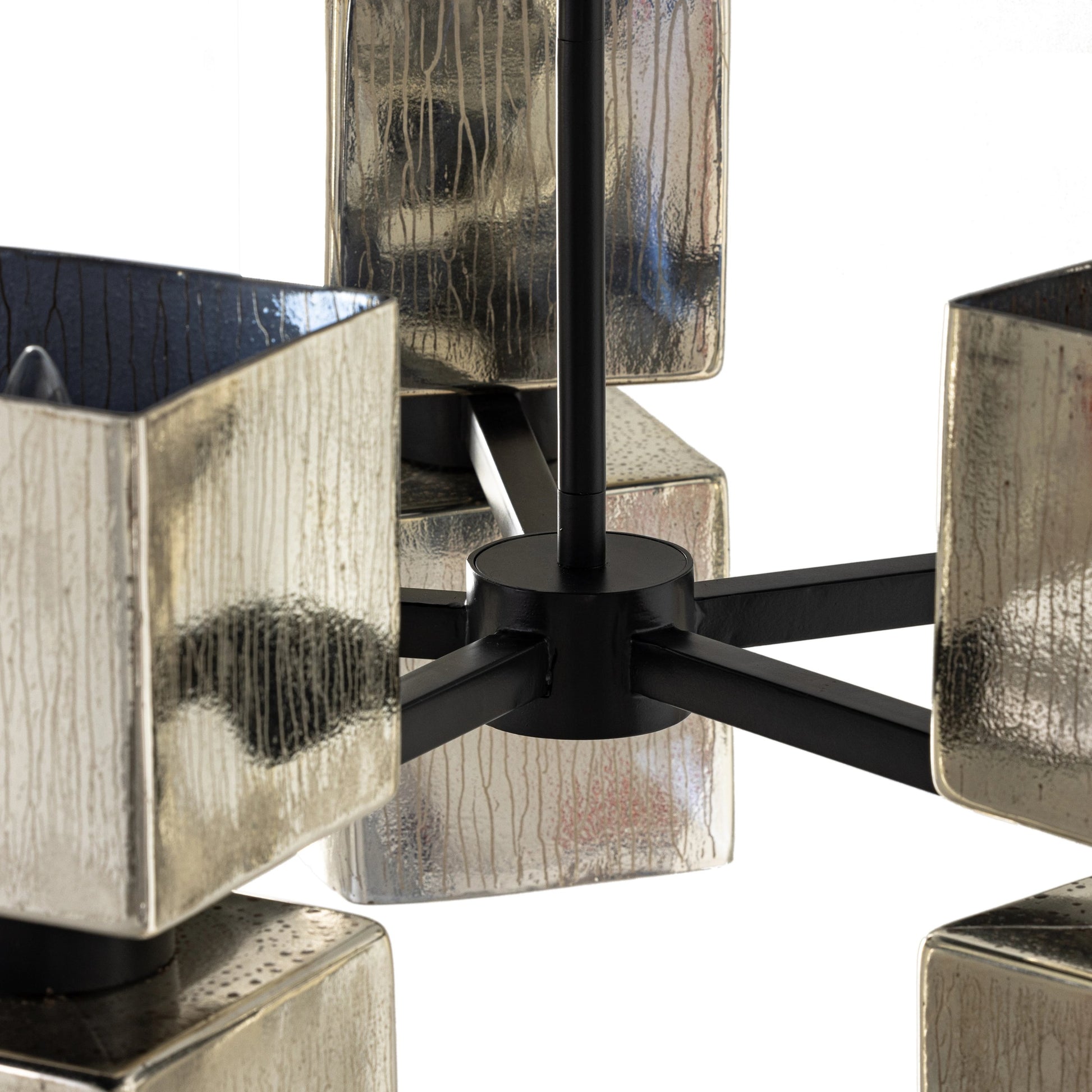 Ava Large Chandelier by Four Hands in antiqued iron, aged metallic glass. Made from iron, glass in a modern style.