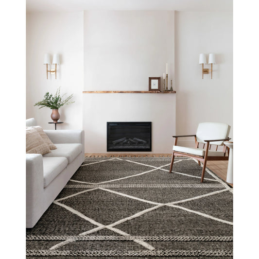 Iman IMA-02 Rug by Loloi in beige, charcoal. Made from 100% wool in a rustic style.