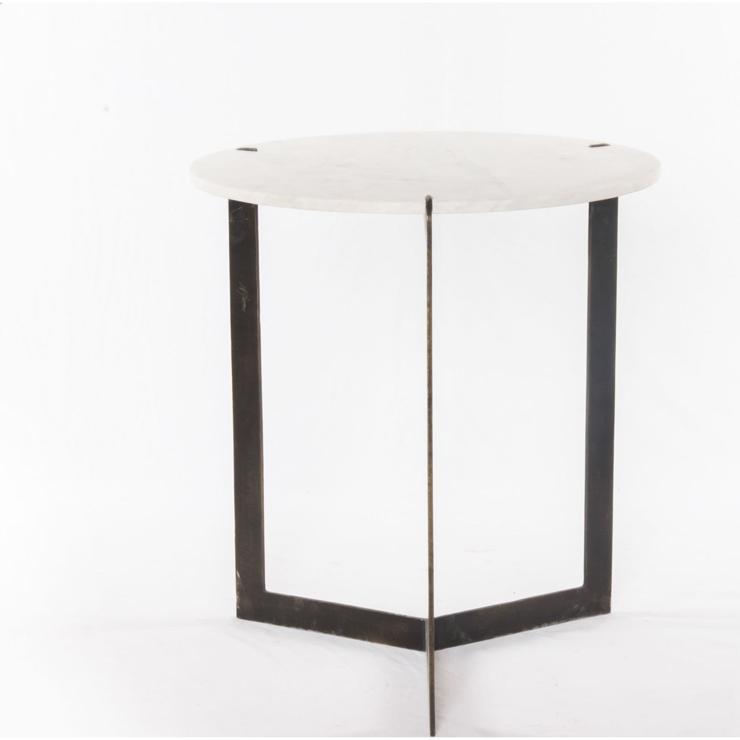 006 S-279384 | Additional Silo | Kiva End Table by Four Hands in hammered brass, polished white marble. Made from solid marble, iron in a modern style.