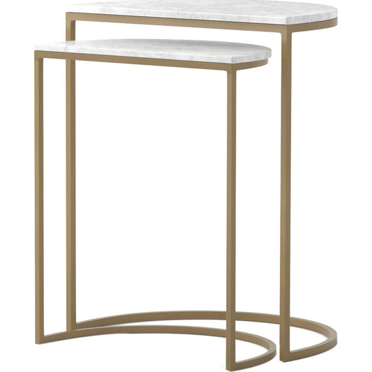 Ane Nesting Tables by Four Hands in matte brass and iron matte brass, white marble. Made from solid marble, iron in a modern style.