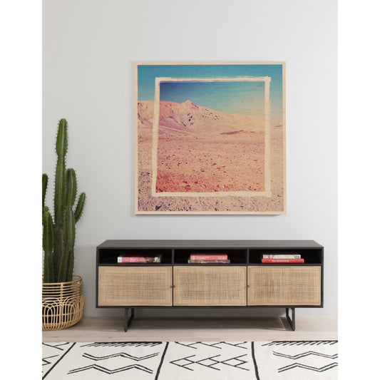 Carmel Media Console by Four Hands in black wash, natural cane. Made from solid mango, cane, iron in a modern style.