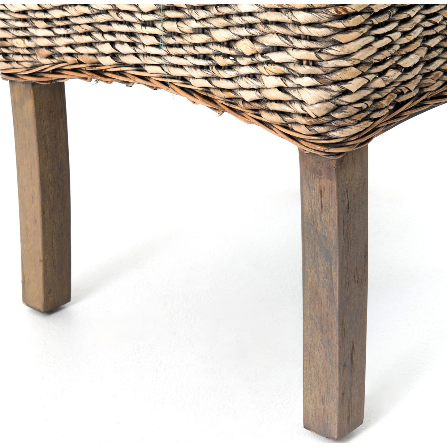 004 S-258280 | Closeup | Banana Leaf Chair by Four Hands in gray, cream and gray wash. Made from 50% cotton, 50% polyester, solid mahogany, banana leaf in a cottage & farmhouse style.