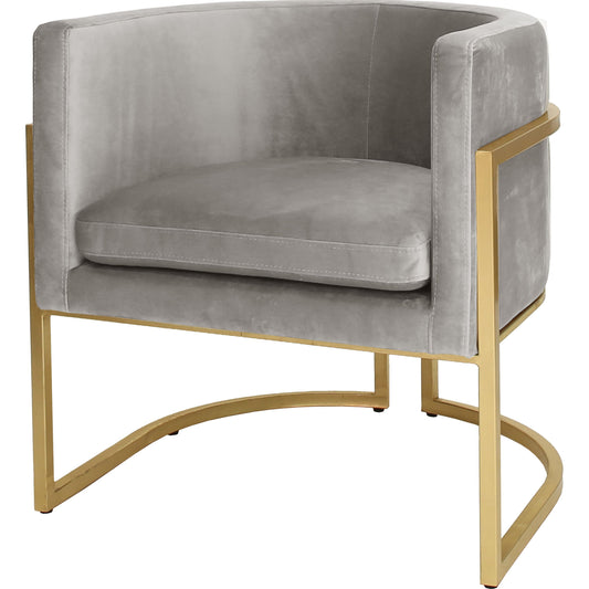 Jenna Frame Arm Chair by Worlds Away in silver and gold. Made from metal, plywood, foam, fabric in a modern style.