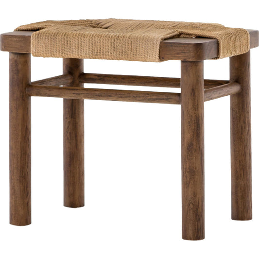 Shona Stool by Four Hands in russet mahogany, vintage cotton. Made from solid mahogany, cotton rope in a rustic style.