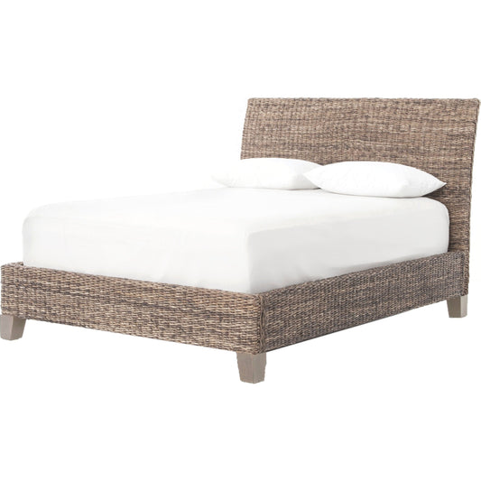 Lanai Banana Leaf Bed by Four Hands in gray wash. Made from solid mango, banana leaf in a coastal style.