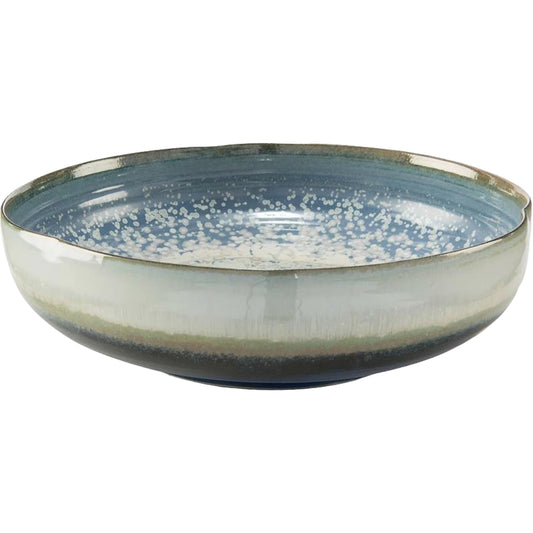 Reactive Blue and Cream Shallow Bowl by John-Richard in blue, cream. Made from unique in a coastal style.