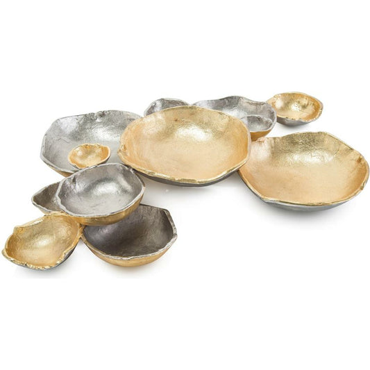 Layers of Organic Bowls by John-Richard in gold, nickel. Made from nickel in a coastal style.