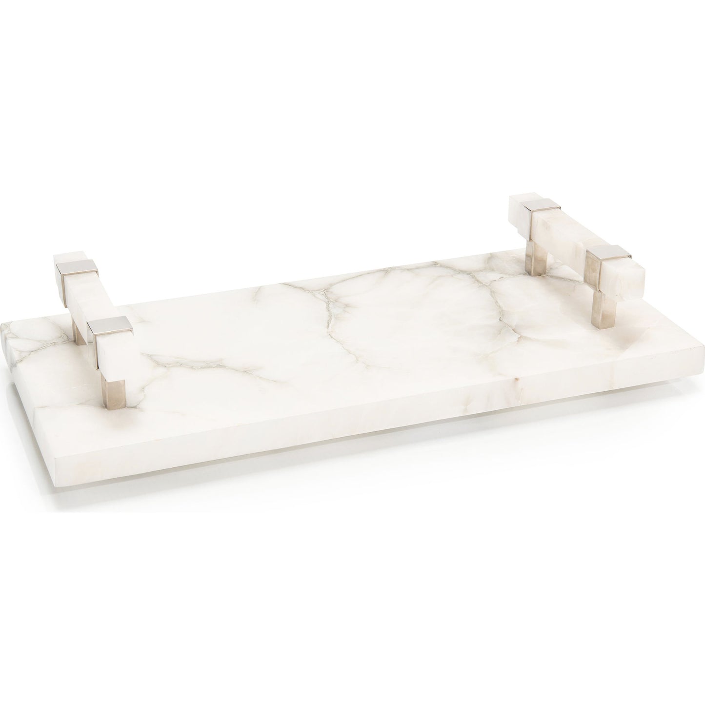 001 SR-771581 | Primary Silo | Alabaster Server by John-Richard in alabaster, nickel and white, polished nickel. Made from iron, alabaster in a eclectic & global style.