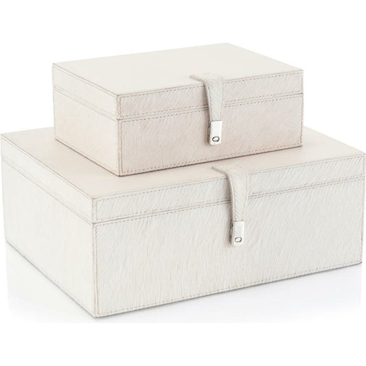 Leather Boxes by John-Richard in cream, white. Made from leather in a transitional style.