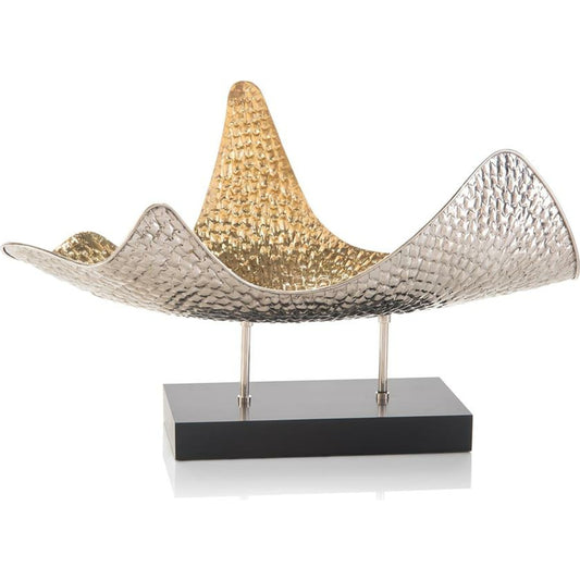 Floating Sculpture by John-Richard in brown and gold. Made from wood in a coastal style.