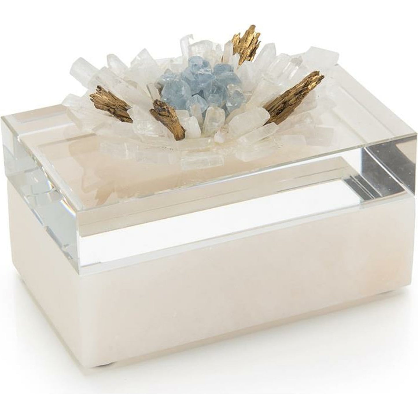 001 SR-863938 | Primary Silo | Festooned in Stones Box with Celestite by John-Richard in alabaster. Made from crystal in a transitional style.