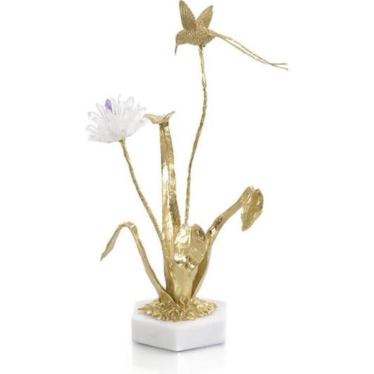 Flower and Hummingbird Sculpture by John-Richard in brass. Made from brass in a transitional style.