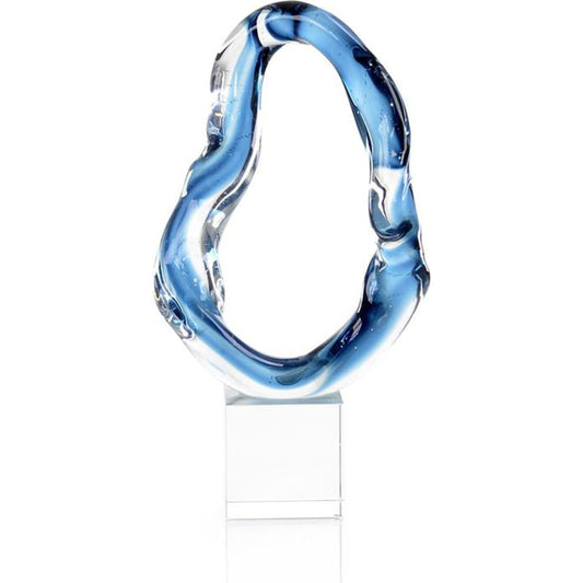 Handblown Glass Sculpture by John-Richard in blue, clear. Made from crystal, glass in a modern style.
