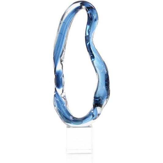 Handblown Glass Sculpture by John-Richard in blue, clear. Made from crystal, glass in a modern style.