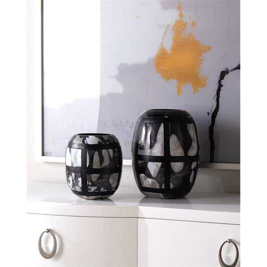 Black and White Glass Vases by John-Richard in black, white. Made from glass in a eclectic & global style.