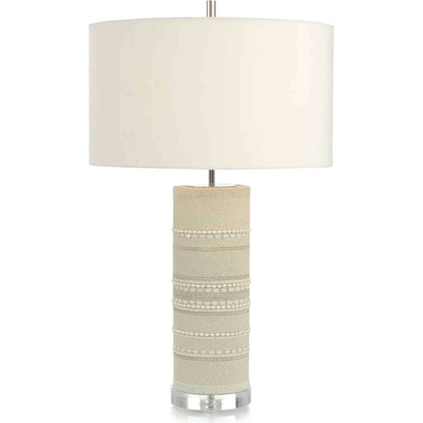 001 SR-862988 | Primary Silo | Beaded Column Table Lamp by John-Richard in nickel, white. Made from acrylic, cotton, nickel in a modern style.