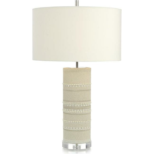 Beaded Column Table Lamp by John-Richard in nickel, white. Made from acrylic, cotton, nickel in a modern style.