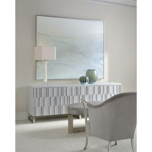 White Calcite and Quartz Table Lamp by John-Richard in clear, nickel, white. Made from nickel in a transitional style.