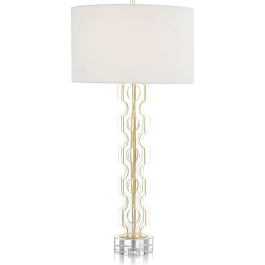 Acrylic Table Lamp by John-Richard in brass, gold, white. Made from acrylic, brass, crystal in a transitional style.