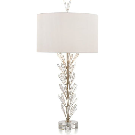 Luna: Crystal Wand Table Lamp by John-Richard in nickel, silver, white. Made from cotton, crystal, glass, nickel in a transitional style.