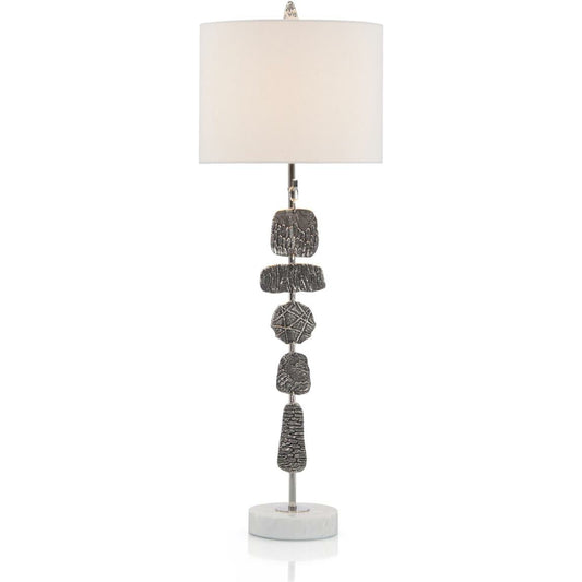 Medallion Table Lamp by John-Richard in nickel and nickel, white. Made from cotton, nickel in a eclectic & global style.