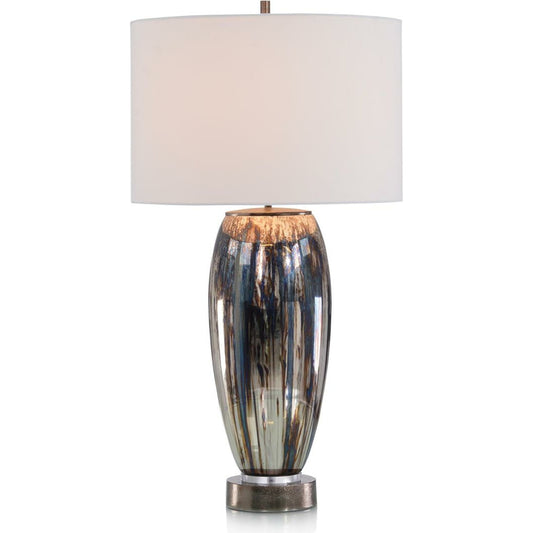 Sapphire and Silver Glaze Table Lamp by John-Richard in silver and blue, bronze, gold, silver, white. Made from bronze, glass in a transitional style.