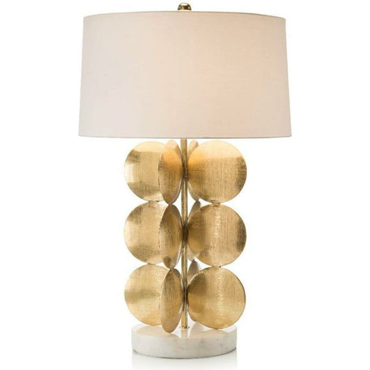 Around in Circles Table Lamp by John-Richard in brass, gold, white. Made from brass in a modern style.