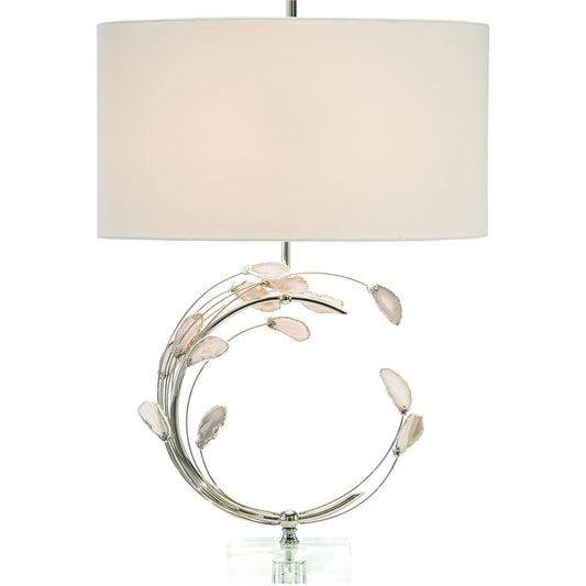 Swirling Agates in Table Lamp by John-Richard in polished nickel. Made from iron, crystal, agate in a transitional style.