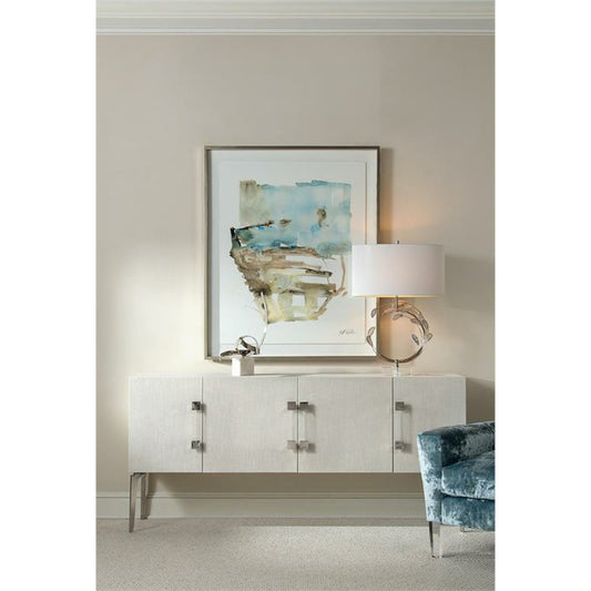 Swirling Agates in Table Lamp by John-Richard in polished nickel. Made from iron, crystal, agate in a transitional style.