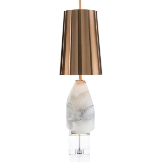 Multifaceted Alabaster Lamp by John-Richard in alabaster, bronze. Made from bronze, crystal in a modern style.