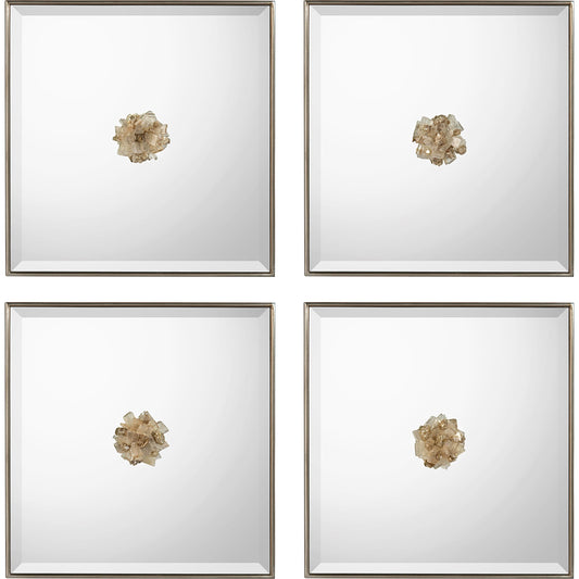 Constellation Mirrors (Set of 4) by John-Richard in silver and brushed silver. Made from acacia, mdf, celtis veneer, selenite deco, french cleats in a cottage & farmhouse style.