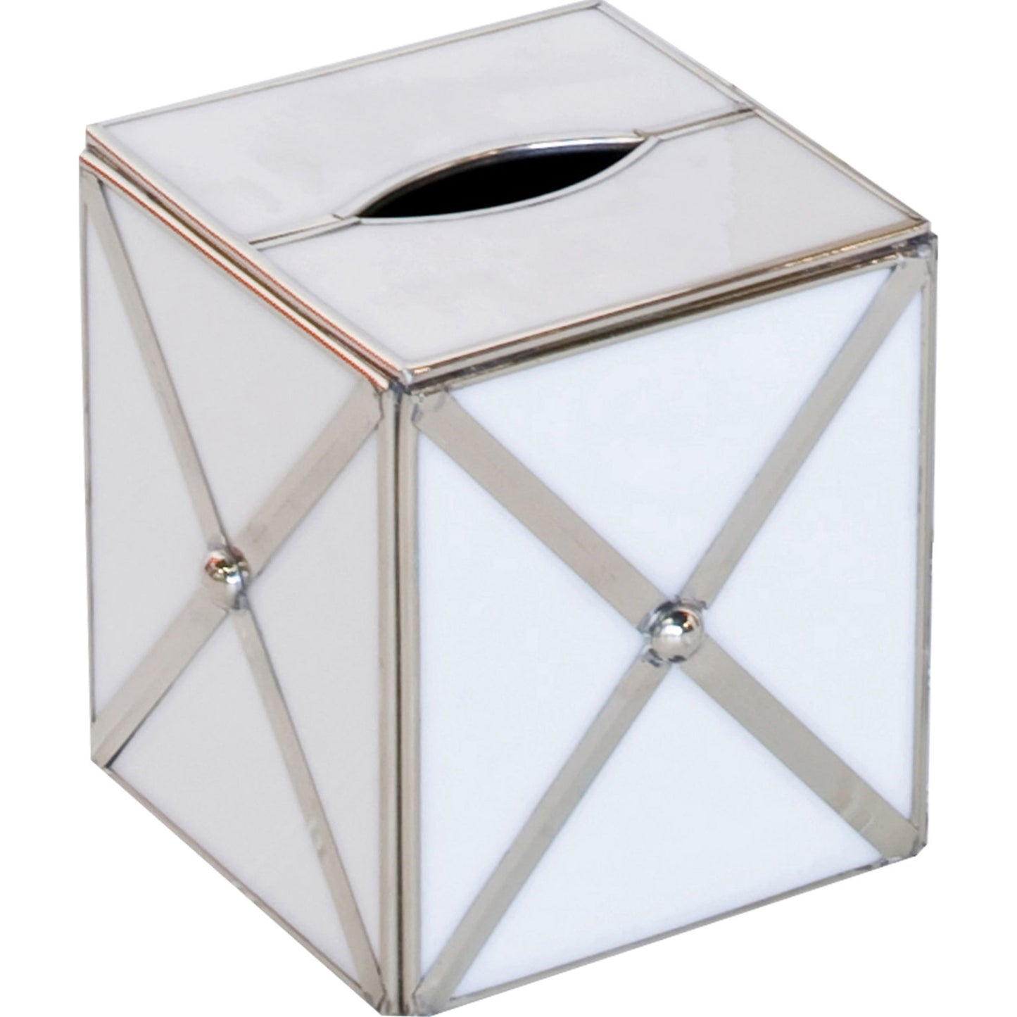 001 S-316627 | Additional Silo | Glass Crosshatch Kleenex Box by Worlds Away in white and white. Made from metal, glass in a transitional style.