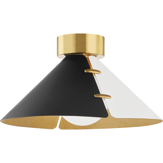 Split 1 Light Flush Mount by Hudson Valley in aged brass. Made from steel in a modern style.