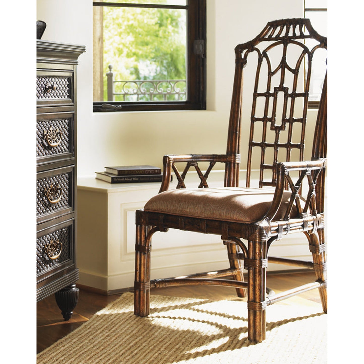 006 SR-836313 | Lifestyle | Pacific Rim Arm Chair by Tommy Bahama Home. Made from unique in a coastal style.
