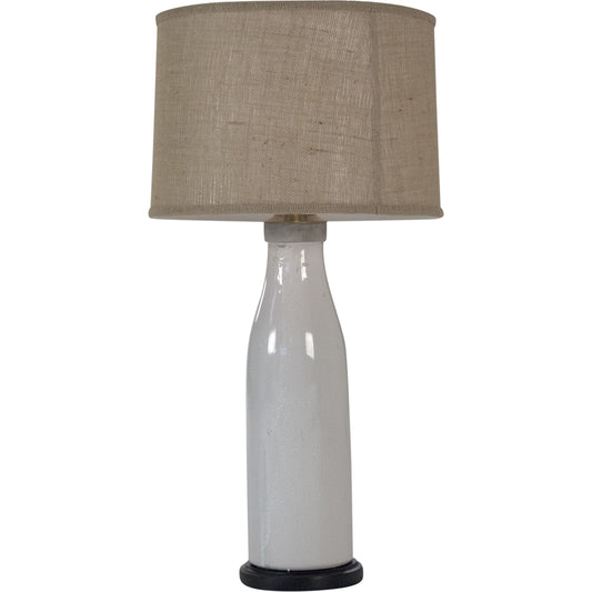 Laci Lamp by Zentique in distressed crackle white, burlap shade and ceramic. Made from ceramic in a cottage & farmhouse style.