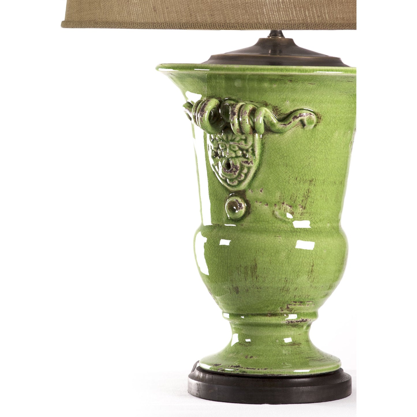 003 S-337298 | Closeup | Green Pottery Lamp by Zentique in distressed green, natural shade and ceramic. Made from ceramic in a cottage & farmhouse style.