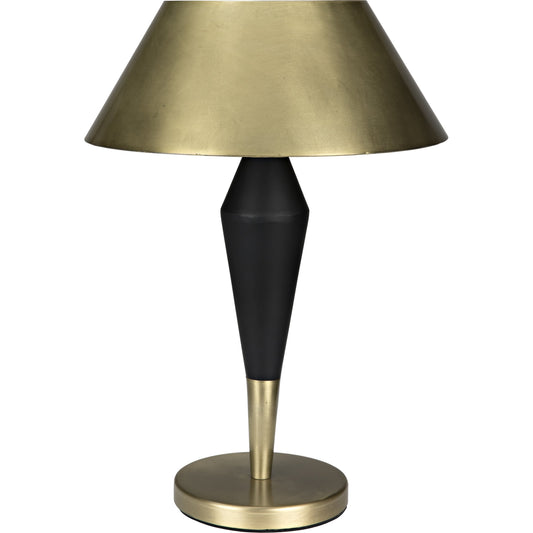 Blau Table Lamp by Noir in brass, black detail. Made from metal in a transitional style.