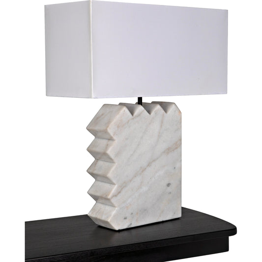 Gaheris Table Lamp by Noir in waxed white marble. Made from with silk shade in a modern style.
