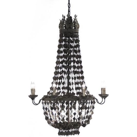 Nicia Chandelier by Zentique in rustic dark gray and iron. Made from iron in a transitional style.