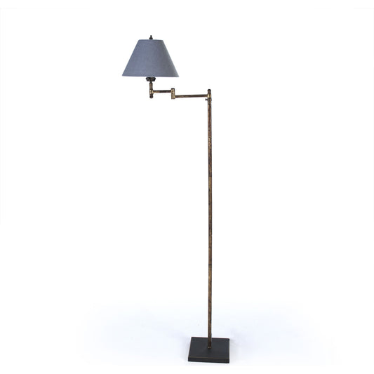 001 S-336565 | Primary Silo | Angelo Floor Lamp by Zentique in gold leaf, slate gray shade and iron, copper. Made from iron, copper in a traditional style.