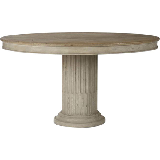 Montpellier Dining Table by Zentique in natural top, distressed off-white base and elm, pine. Made from elm, pine in a traditional style.