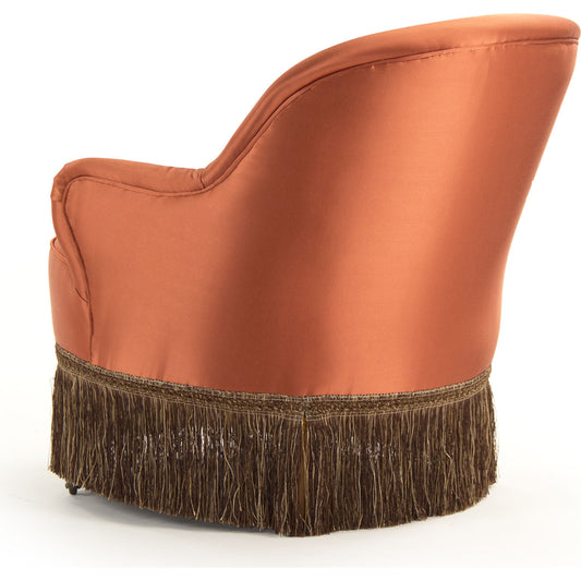 Alleffra Chair by Zentique in orange silk and pine, birch, metal casters. Made from pine, birch, metal casters in a transitional style.
