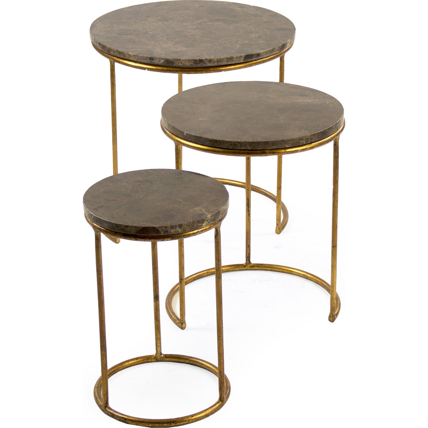 002 S-336922 | Additional Silo | Clovis Nesting Side Tables by Zentique in gold leaf, brown marble and steel, marble. Made from steel, marble in a transitional style.
