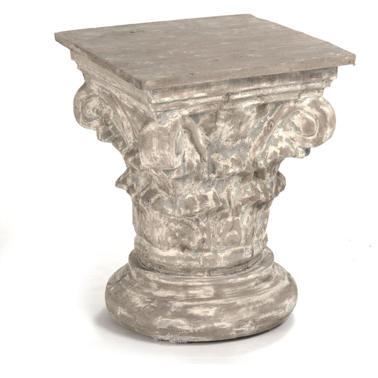Lan Pedestal by Zentique in weathered gray and poplar. Made from poplar in a cottage & farmhouse style.