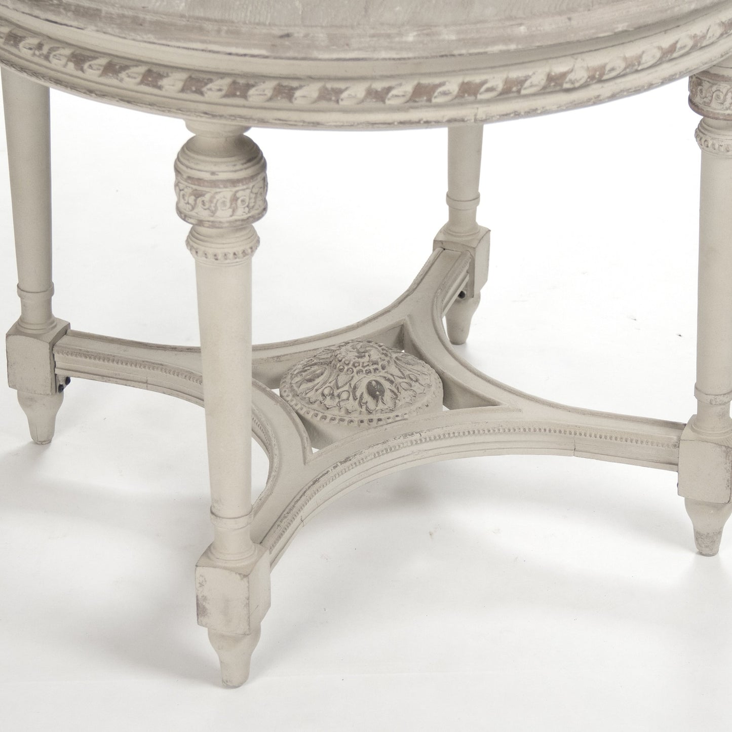 005 S-336710 | Closeup | Bence Table by Zentique in weathered top, distressed cream base and elm, plywood. Made from elm, plywood in a traditional style.