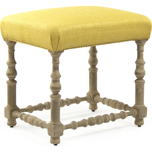 Jeanne Counter Stool by Zentique in dry natural birch, yellow raw silk and birch. Made from birch in a traditional style.