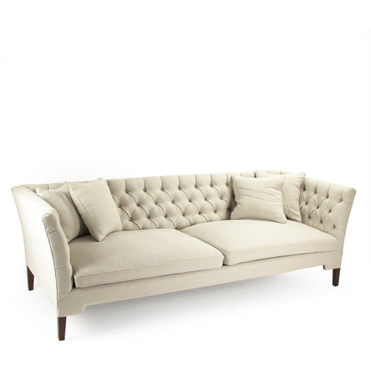 Eileen Sofa by Zentique in cream linen and birch, pine. Made from birch, pine in a transitional style.