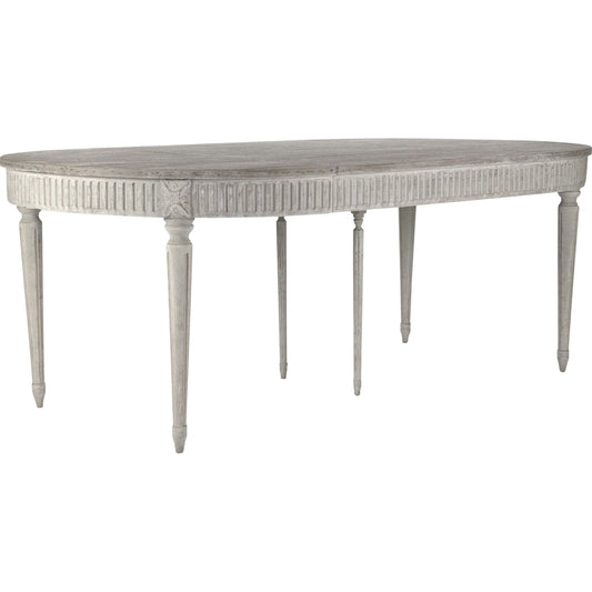 Martel Dining Table by Zentique in weathered top, distressed gray base and elm, birch, beech. Made from elm, birch, beech in a traditional style.