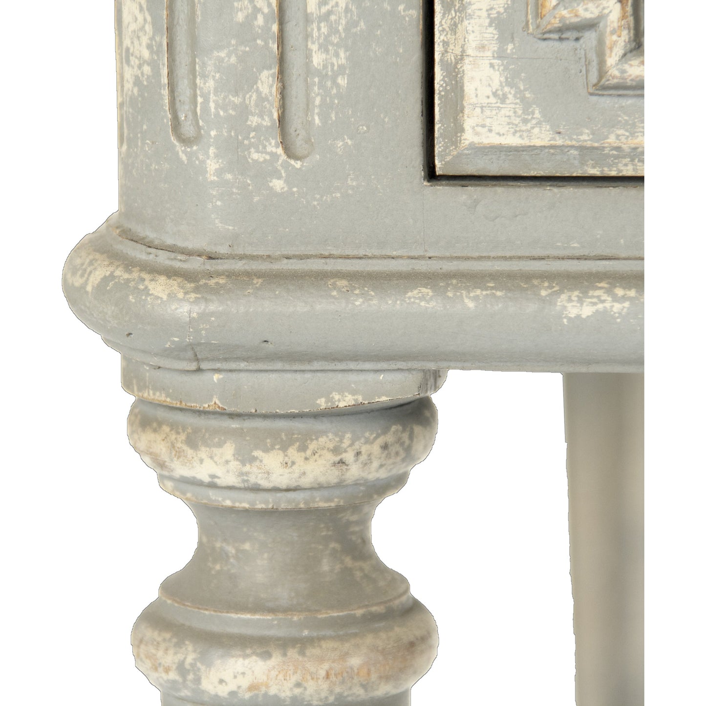 010 S-336837 | Closeup | Canning Desk by Zentique in distressed gray, cream and wood. Made from wood in a traditional style.